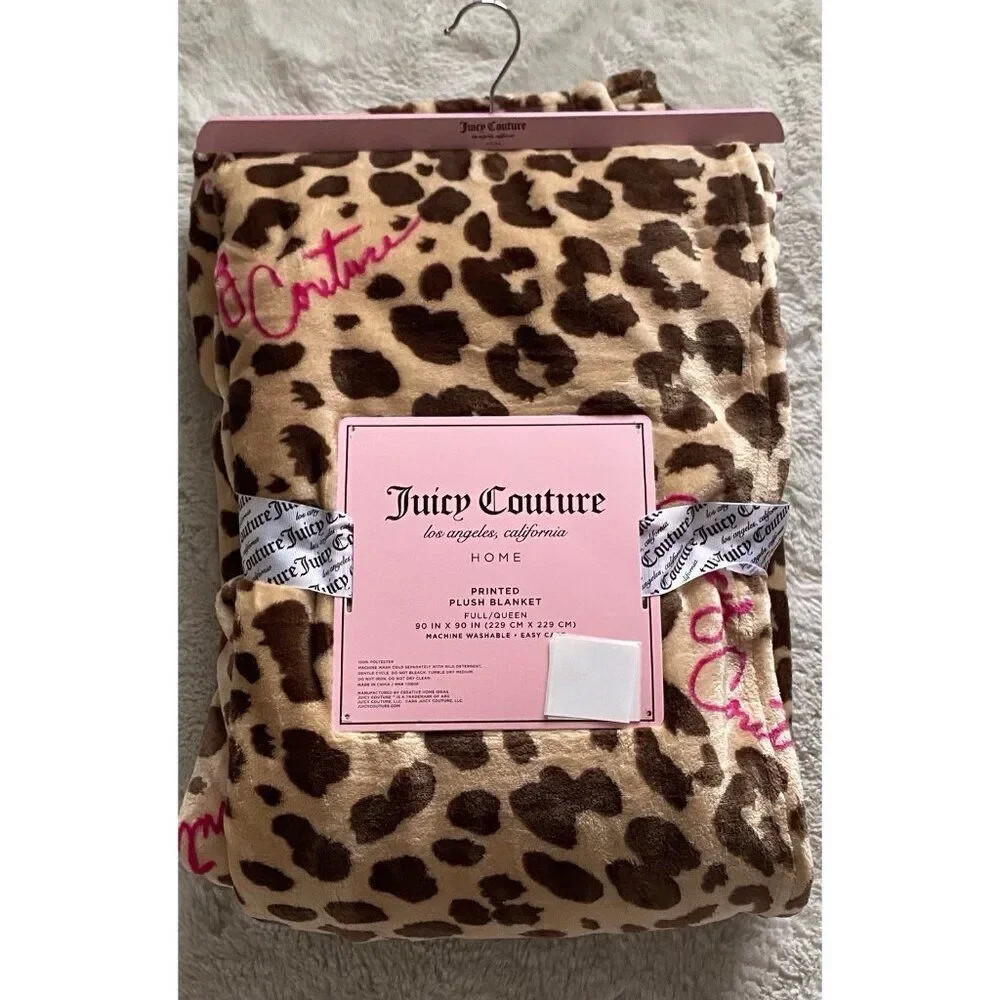 Juicy Couture Leopard And Logo Super Soft Blanket Queen Size 90”‎ X 90” NEW